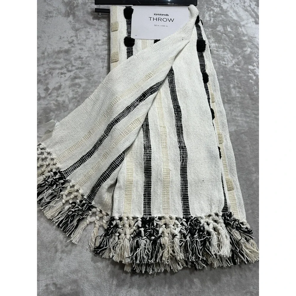 Kirklands Decorative Throw Multicolor Textured Dotted‎ Fringed 50
